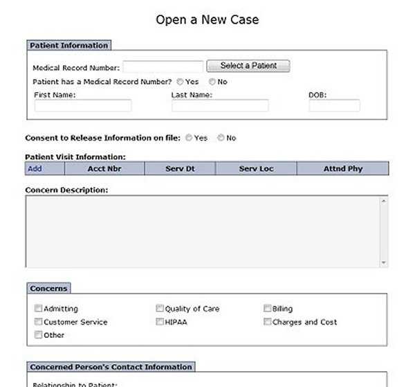 Patient Concerns - Open a New Case
